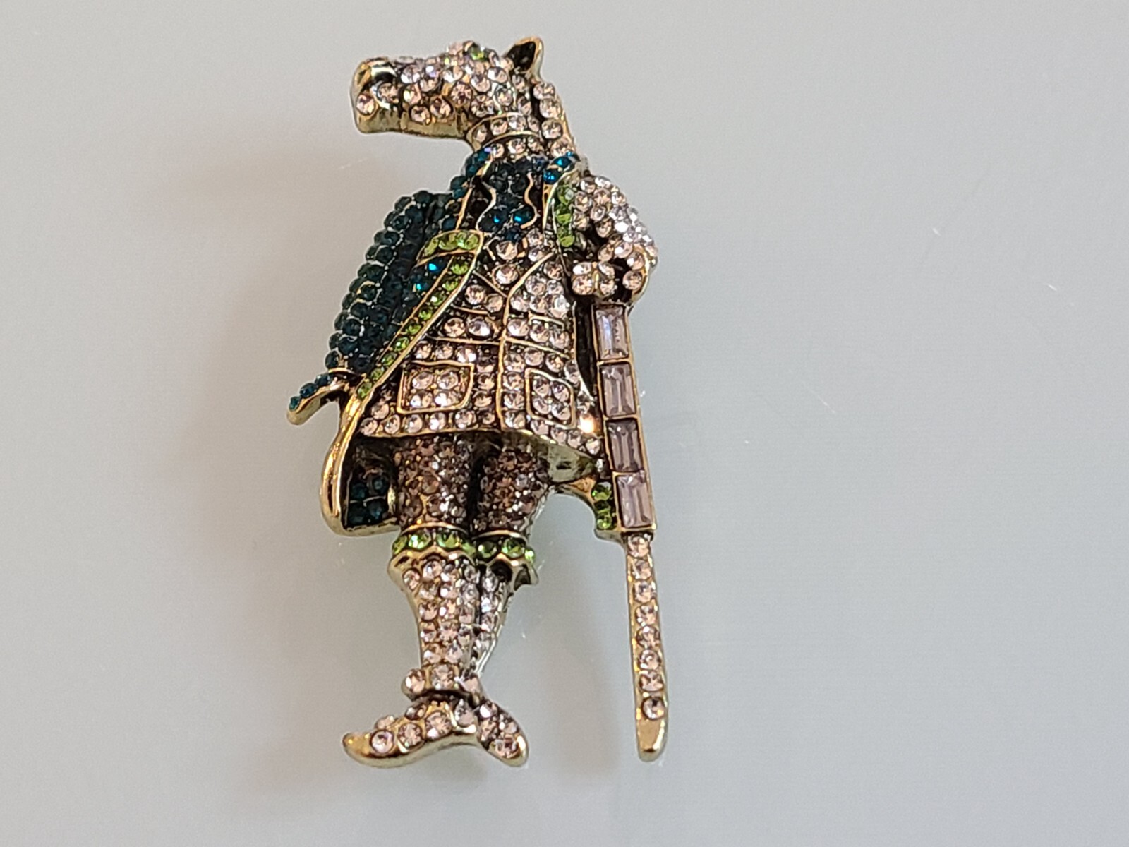 FAB DESIGNER UNSIGNED EQUINE CRYSTAL HORSE BROOCH PIN PLUS PENDANT