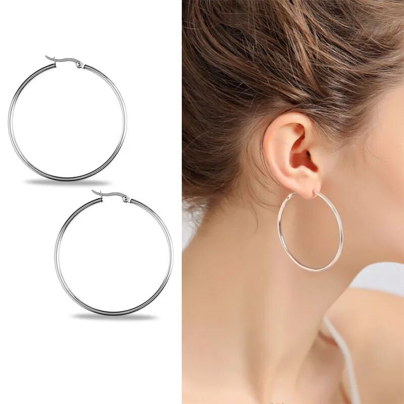 Sterling Silver Hoop Earrings Silver Smooth Round Shaped for Women 10MM-60MM USA