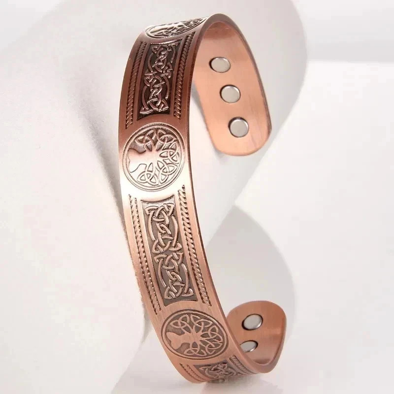 Magnetic Copper Tree of Life Bracelet Pain Relief Energy Balance Cuff Bangle