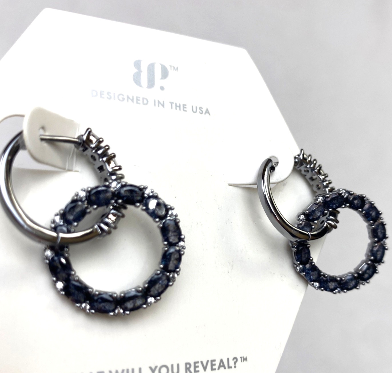 Bomb Party Earrings Circle Of Memories RBP8643 Black Ice Crystal Hematite Plated