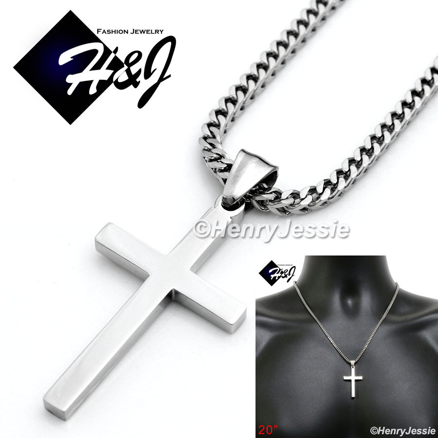 20″Stainless Steel 2mm Silver Franco Box Curb Necklace Plain Cross Pendant*SP29