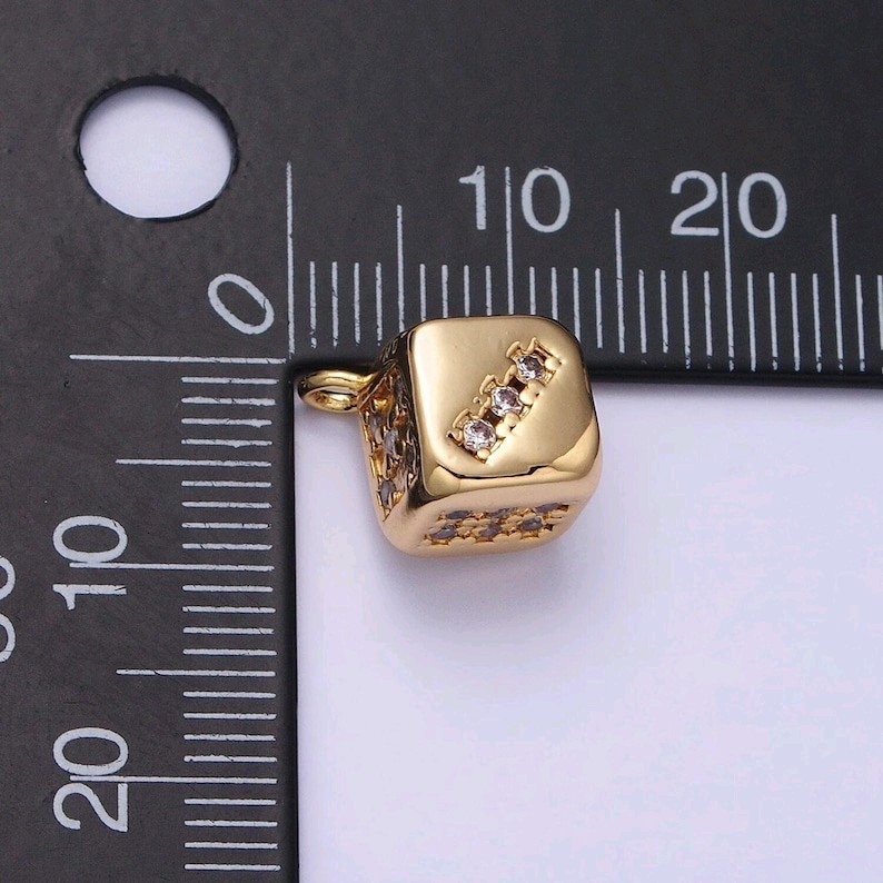 16k Gold Filled Small Micro Pave CZ Lucky Dice Charm, Mini Cubic Zirconia Add-on
