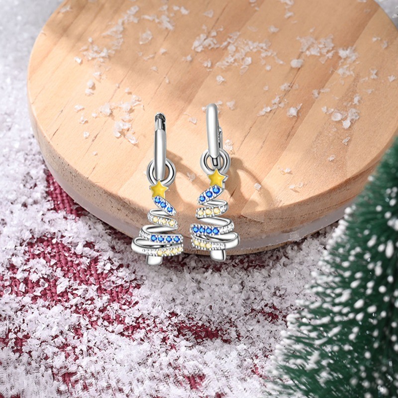 PANDACH 925 Sterling Silver Christmas Tree Drop Earrings For Women Jewelry Gifts