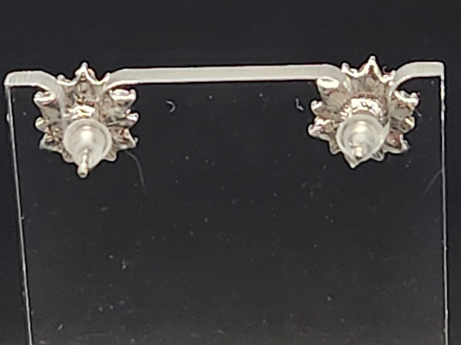 Clear Rhinestone Starburst Stud Earrings Silver Tone Vintage Style 2.4g