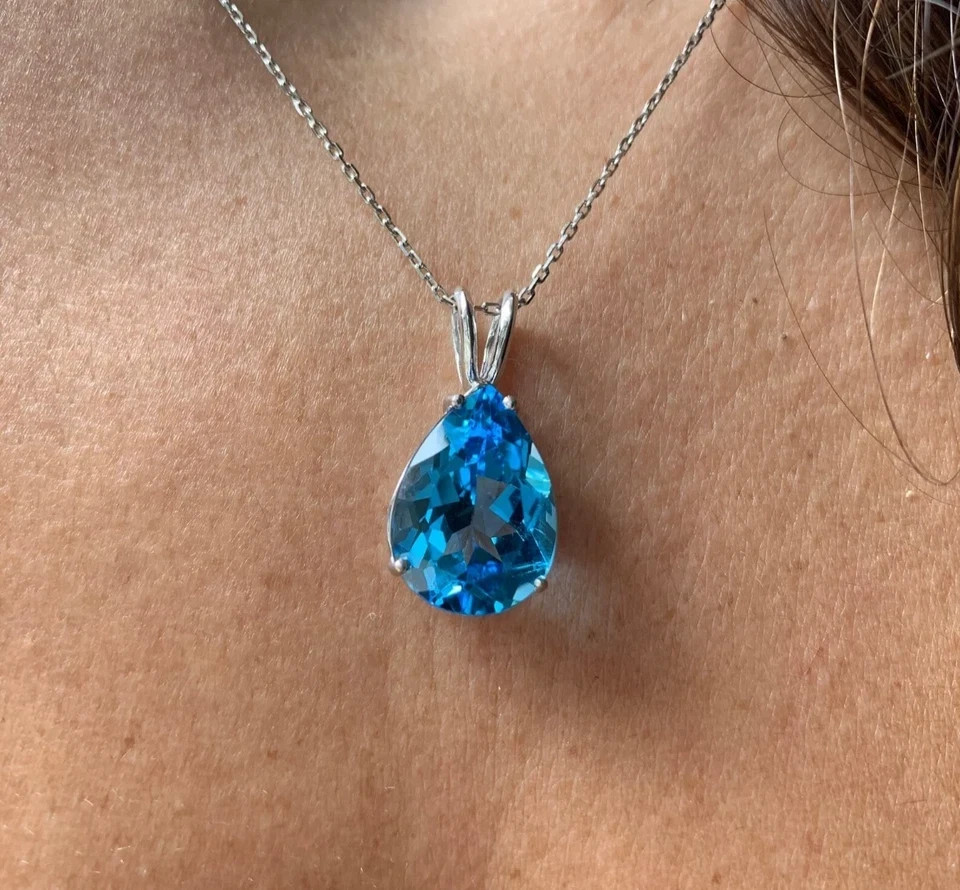 20 Ct Natural Blue Sapphire Pear Cut 925 Solid Silver Pendant Loose Gemstone