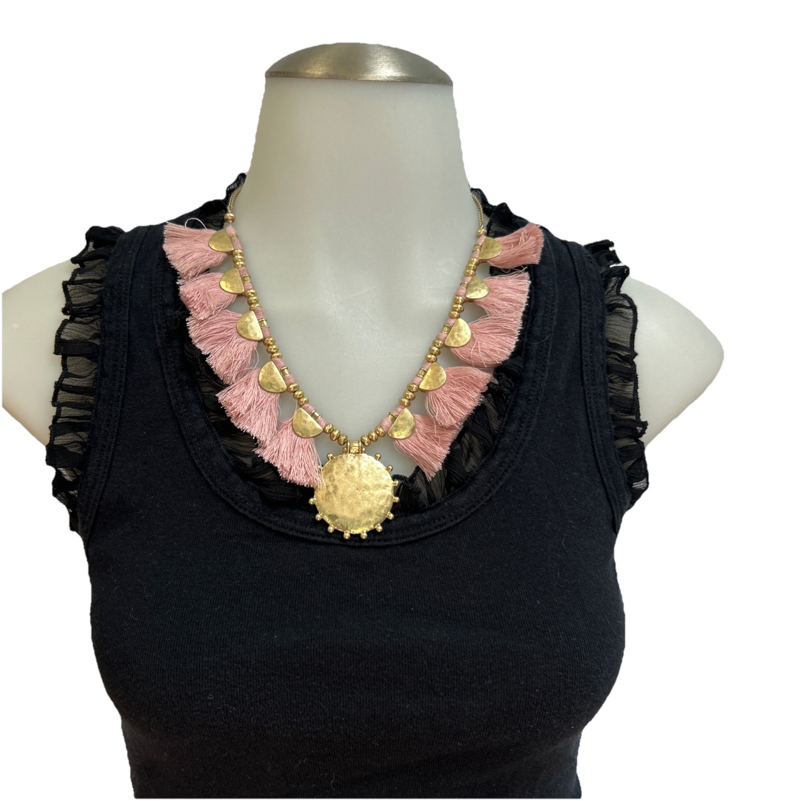 Lucky Brand Pink & Gold Tassel Necklace Reversible
