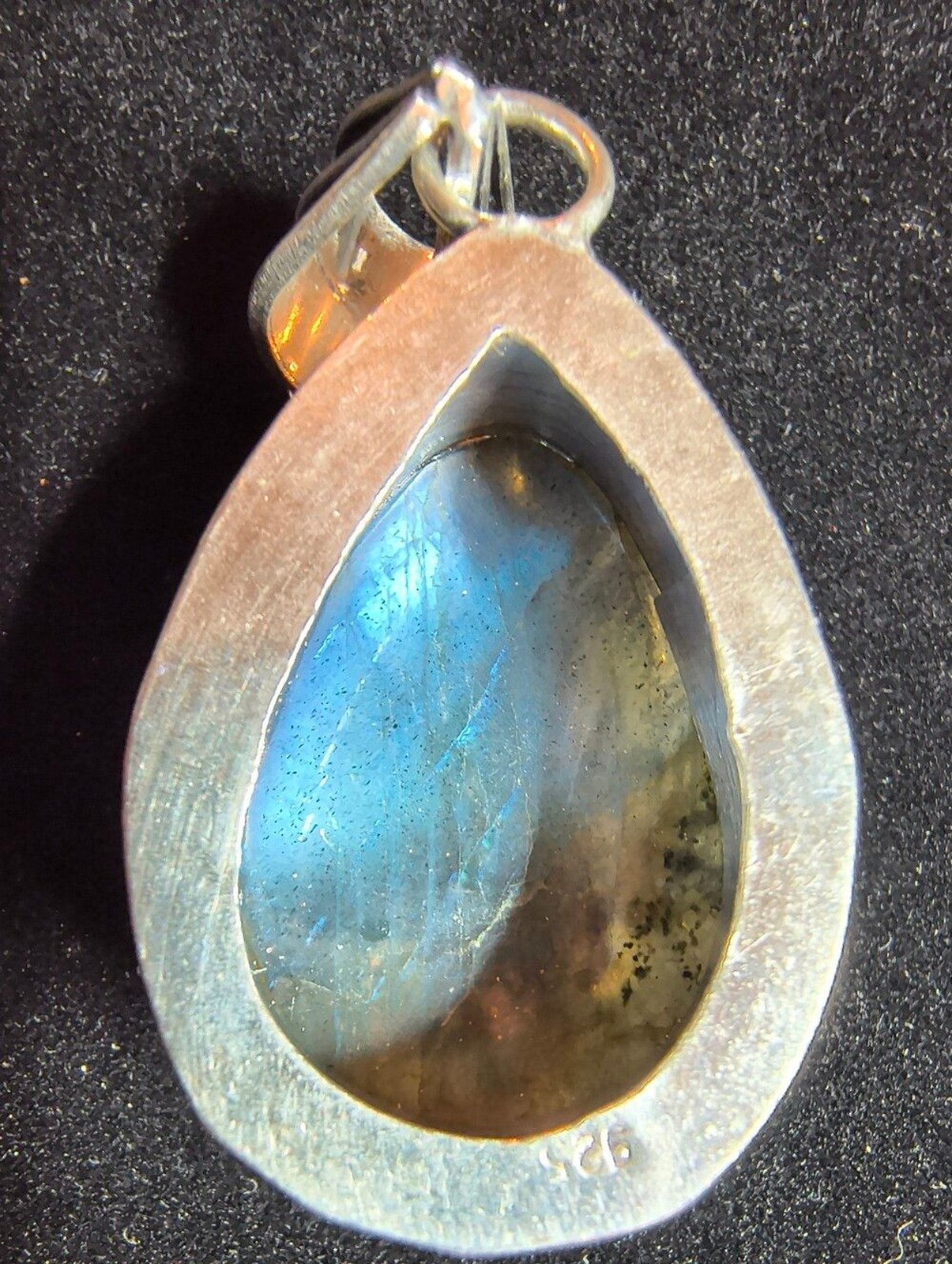 925 Sterling Silver Labradorite Statement Pendant Large Blue Flash Artisan Boho