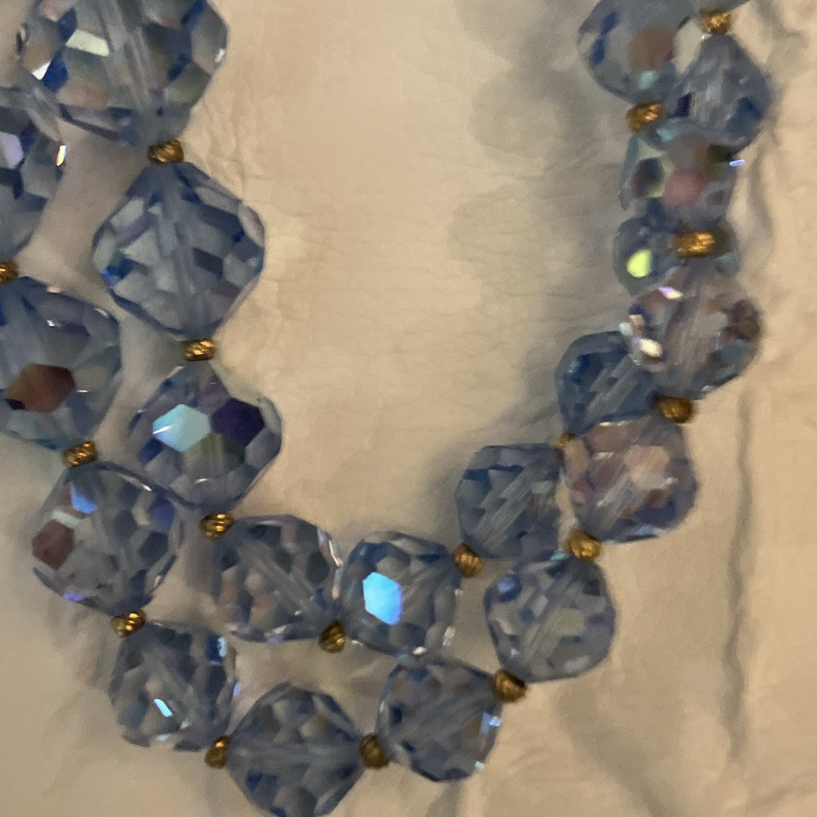 22”Double Strand Faceted Blue Crystal Beaded Necklace w/ Gold-Tone Spacers