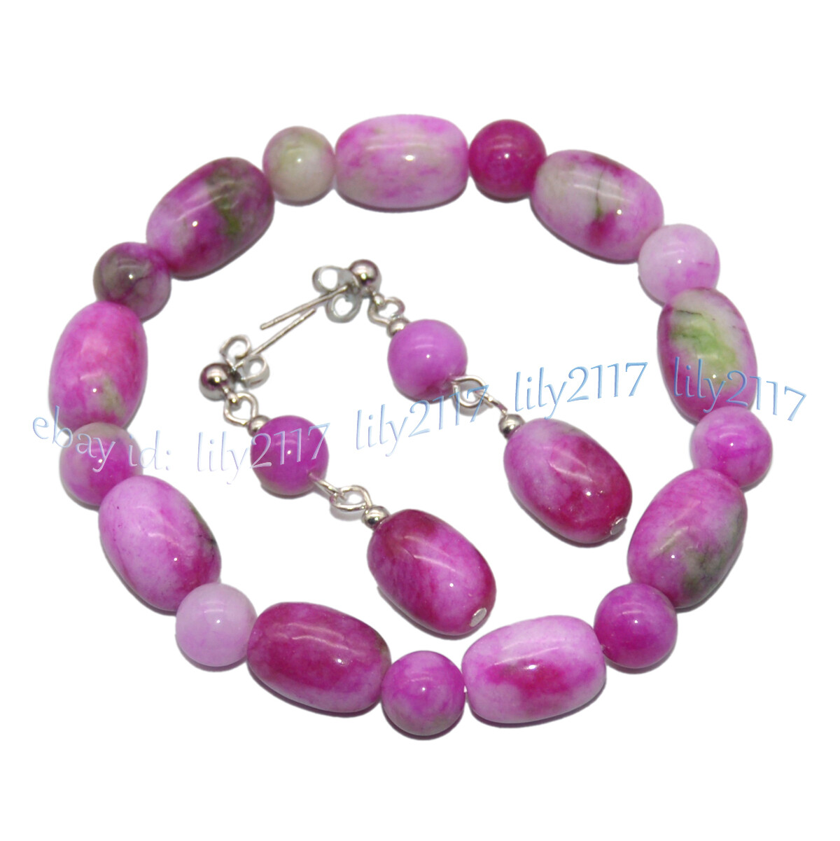 10x14mm Barrel 8mm Round Red Green Multicolor Jade Necklace Bracelet Earring Set