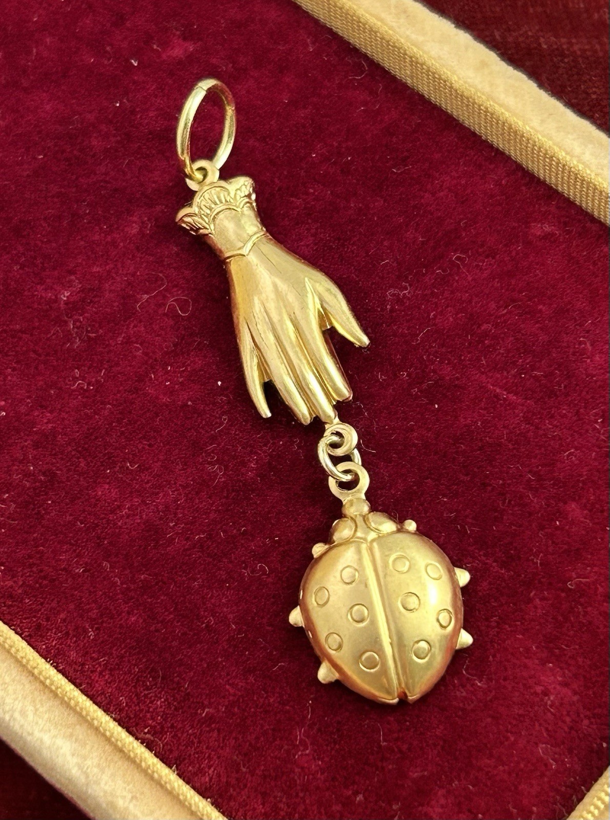 Ladybug Charm Pendant Victorian Hand Brass Stamping Good Luck Charm Jewelry