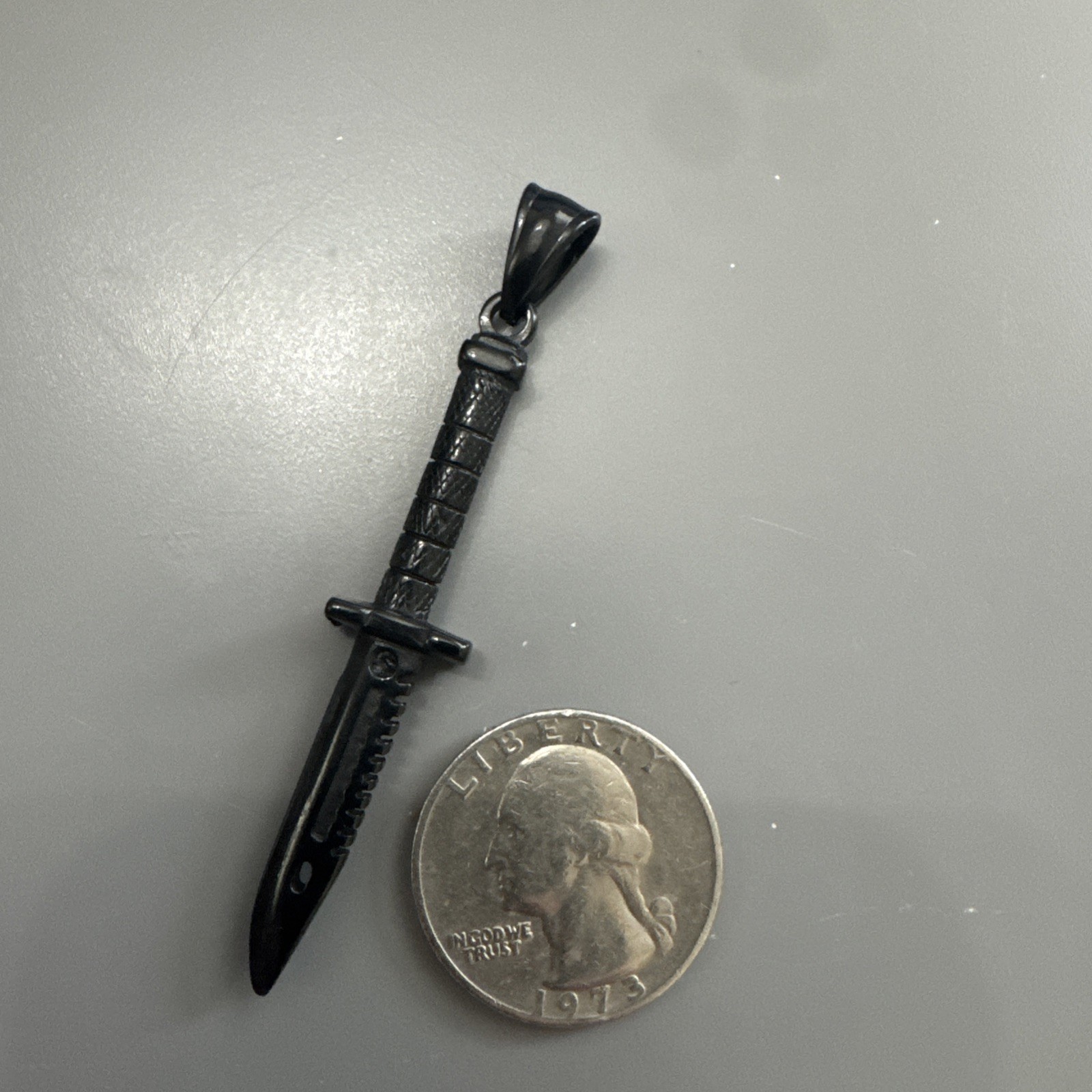 Stainless Steel Black Plated Dagger Knife Military Pendant 24 Inch Box Chain