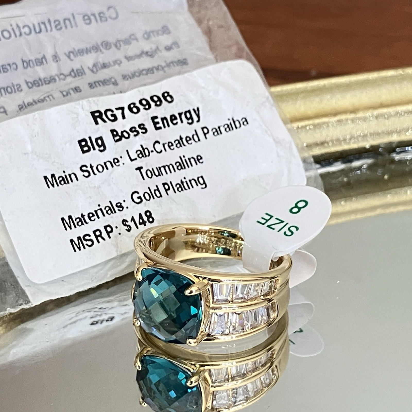 Bomb Party OG Ring “Big Boss Energy” Paraiba Tourmaline on Gold RG76996 Sz 8 NEW