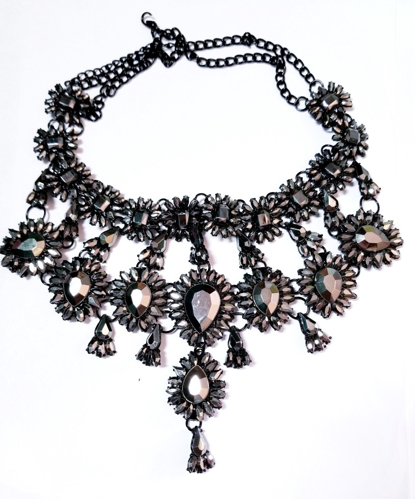 Charcoal Gray Statement Choker Rhinestone Necklace Bridal Prom Pageant Gothic