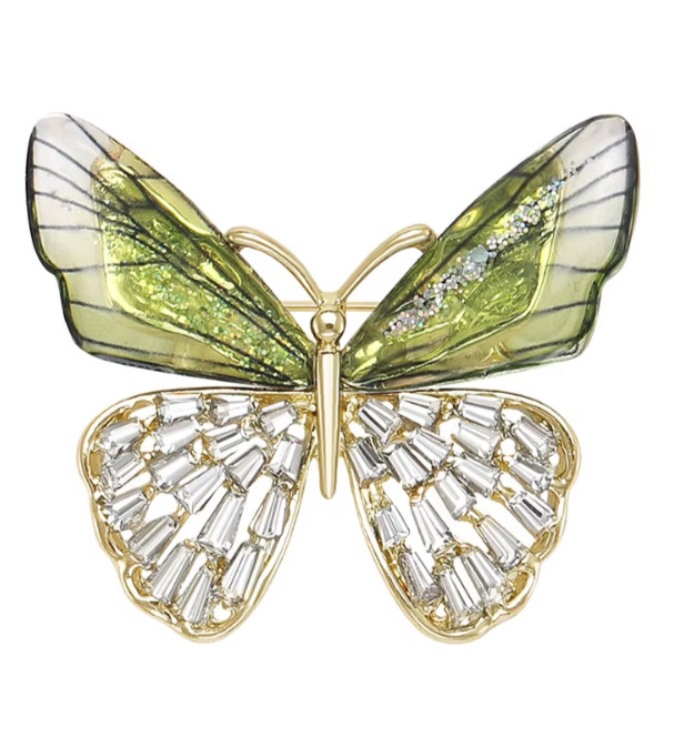 Luxury Green Crystal Butterfly Brooch Cute Gold Insect Pin Summer Jewelry Gift