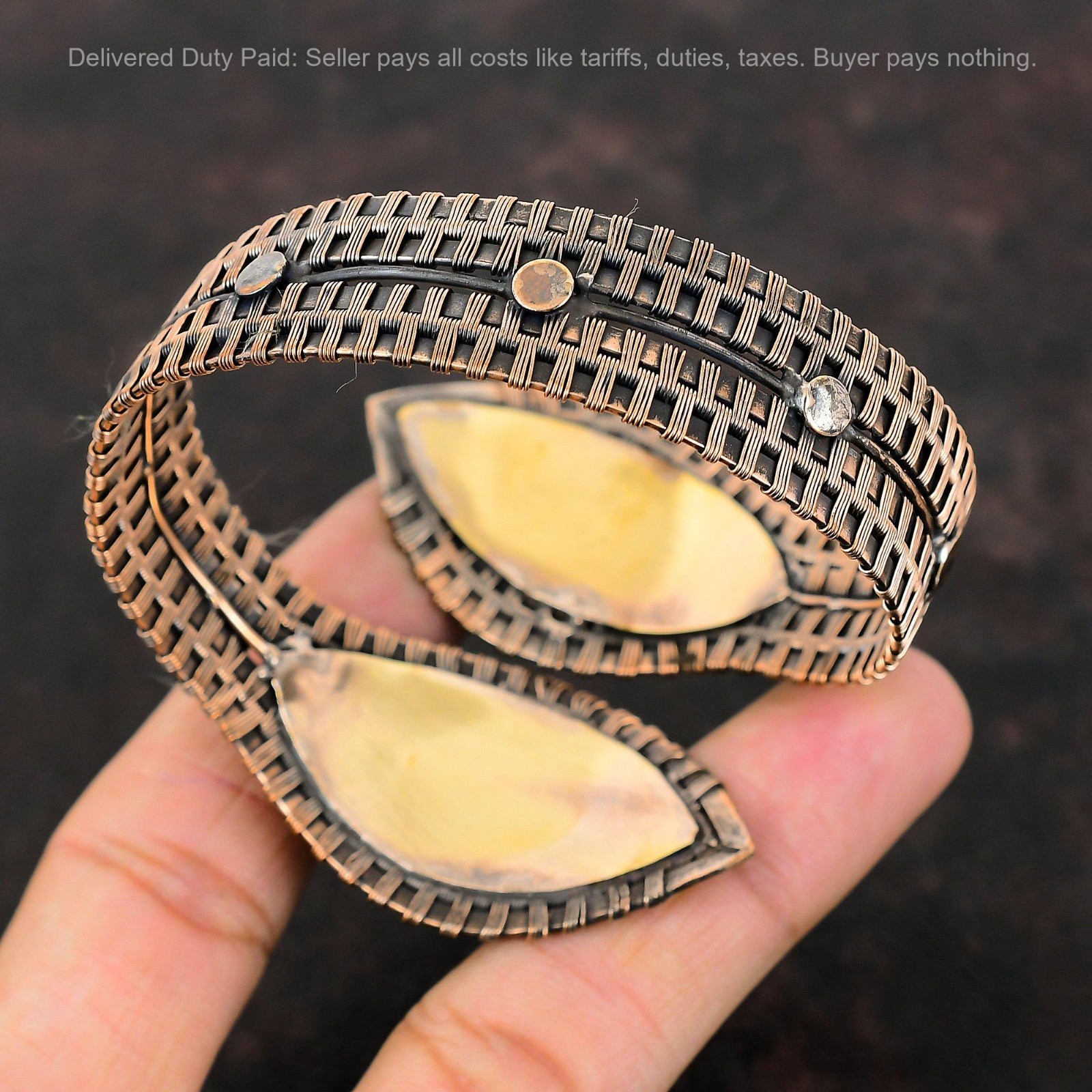 Oval Labradorite Gemstone Wire Wrapped Third Eye Chakra Bangle Jewelry Copper