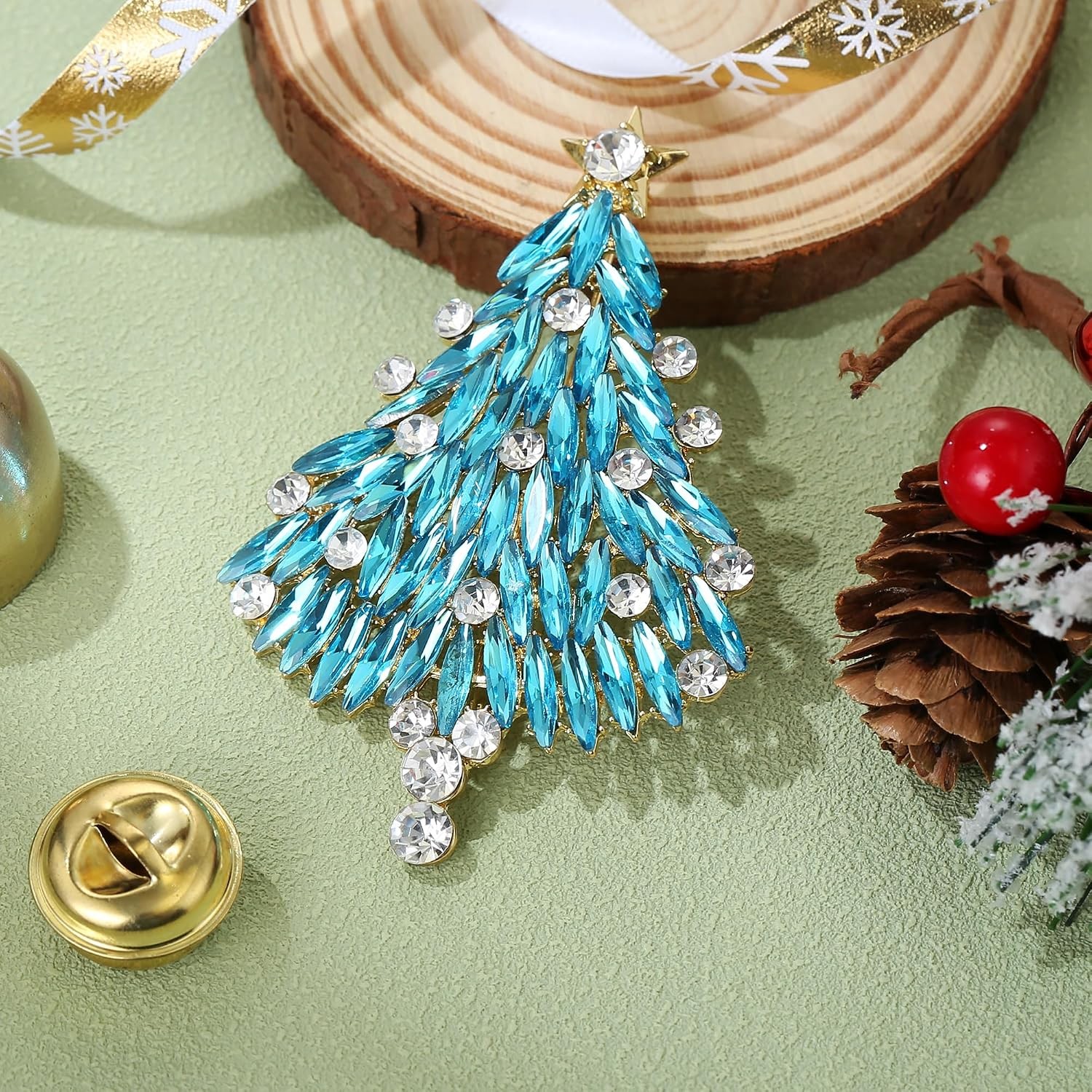 Merry Christmas Tree Rhinestone Marquise Cut Brooch Star Pin Gift for Women