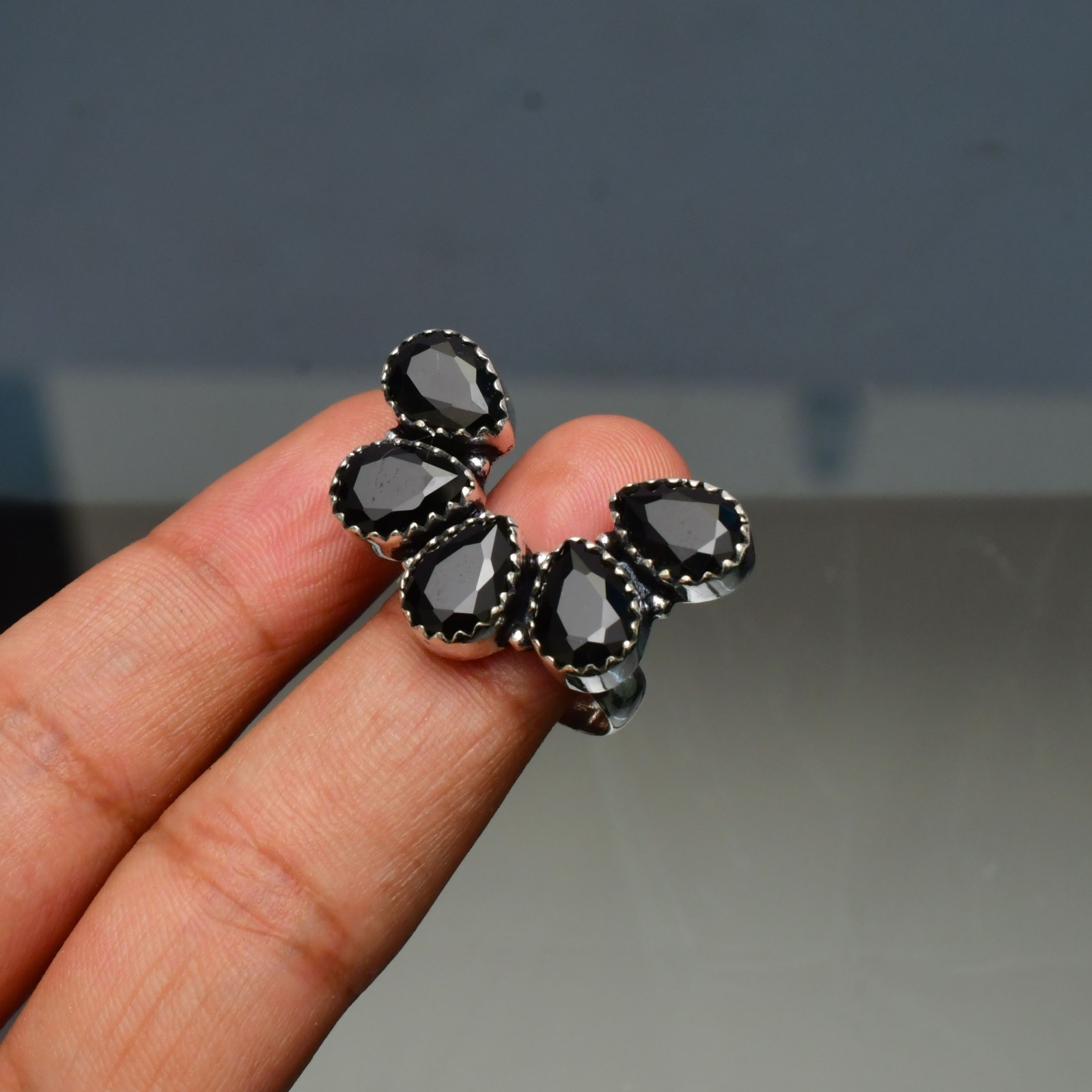 Black Onyx (Lab-Created)Gemstone 925 sterling silver Handmade Ring- All Size