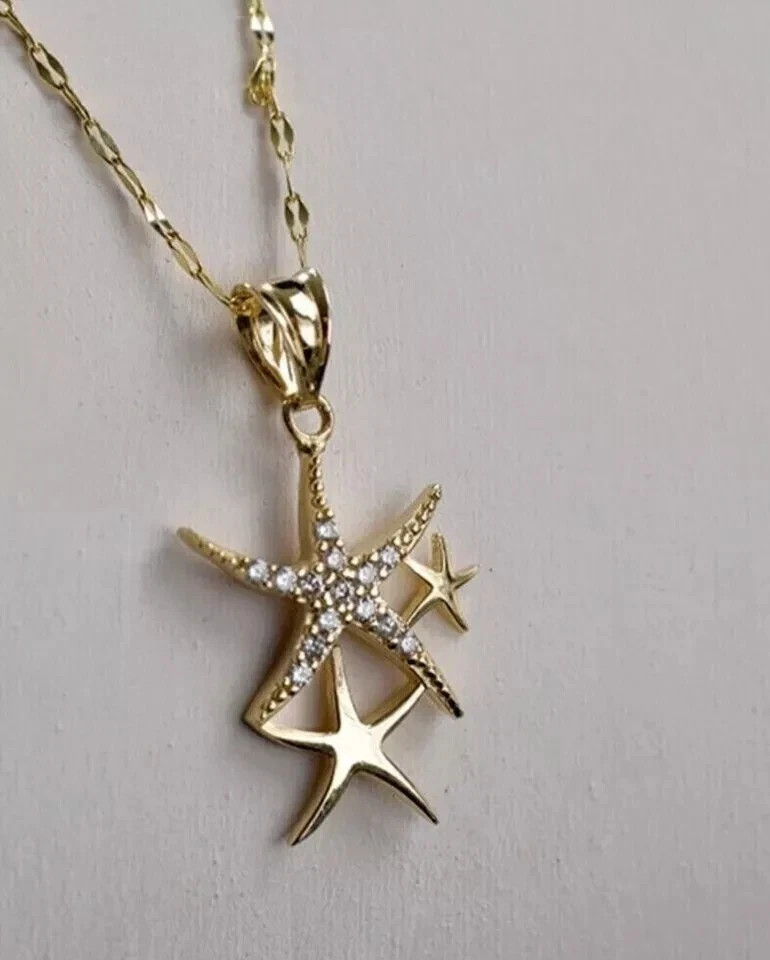 1 Ct Round Cut Simulated Diamond Star Pendant Necklace 14k Yellow Gold Plated