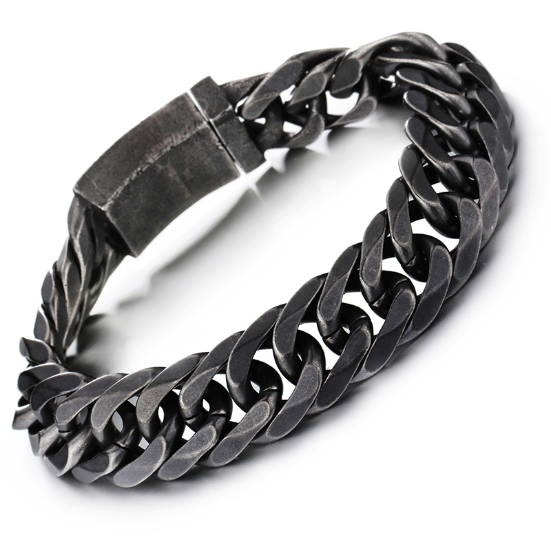 84g Men’s 16mm stainless steel Link Chain Bracelet Biker Vintage design Black