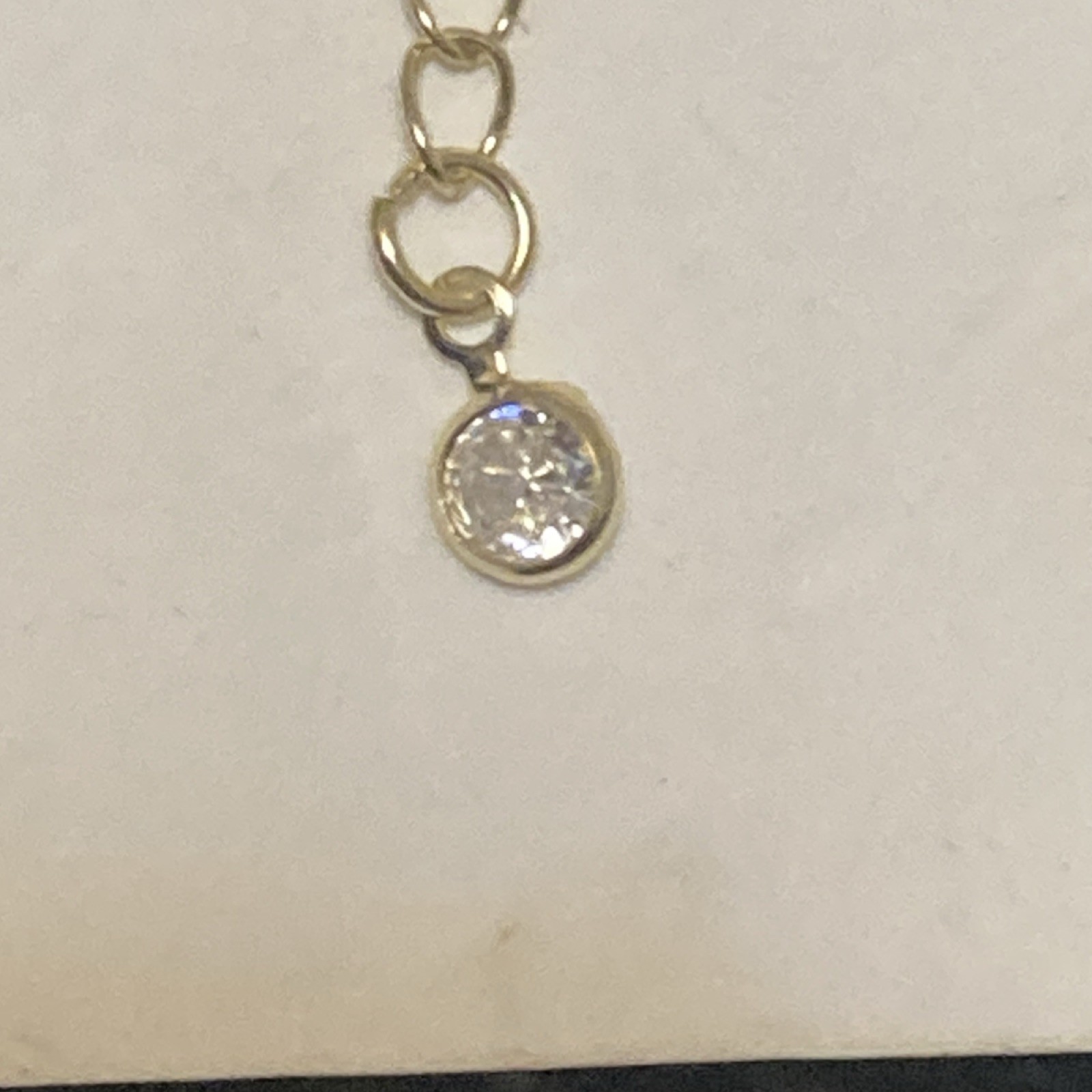 Gold Tone Figaro Chain Necklace, Adjustable Extender, Clear CZ Round Charm
