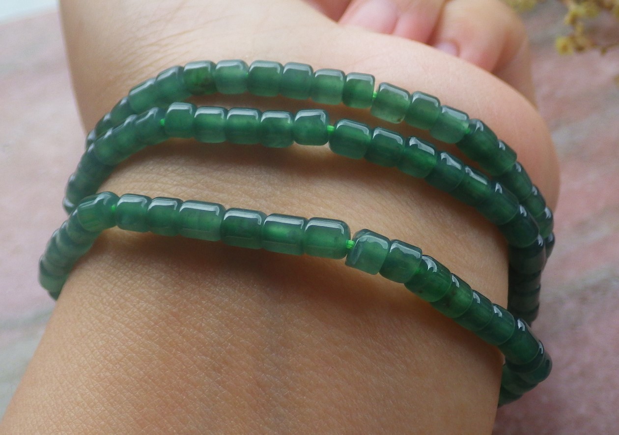 1 Pcs Icy Green 100% A JADE Jadeite Bead Beads Bangle Bracelet 6 inches 734712