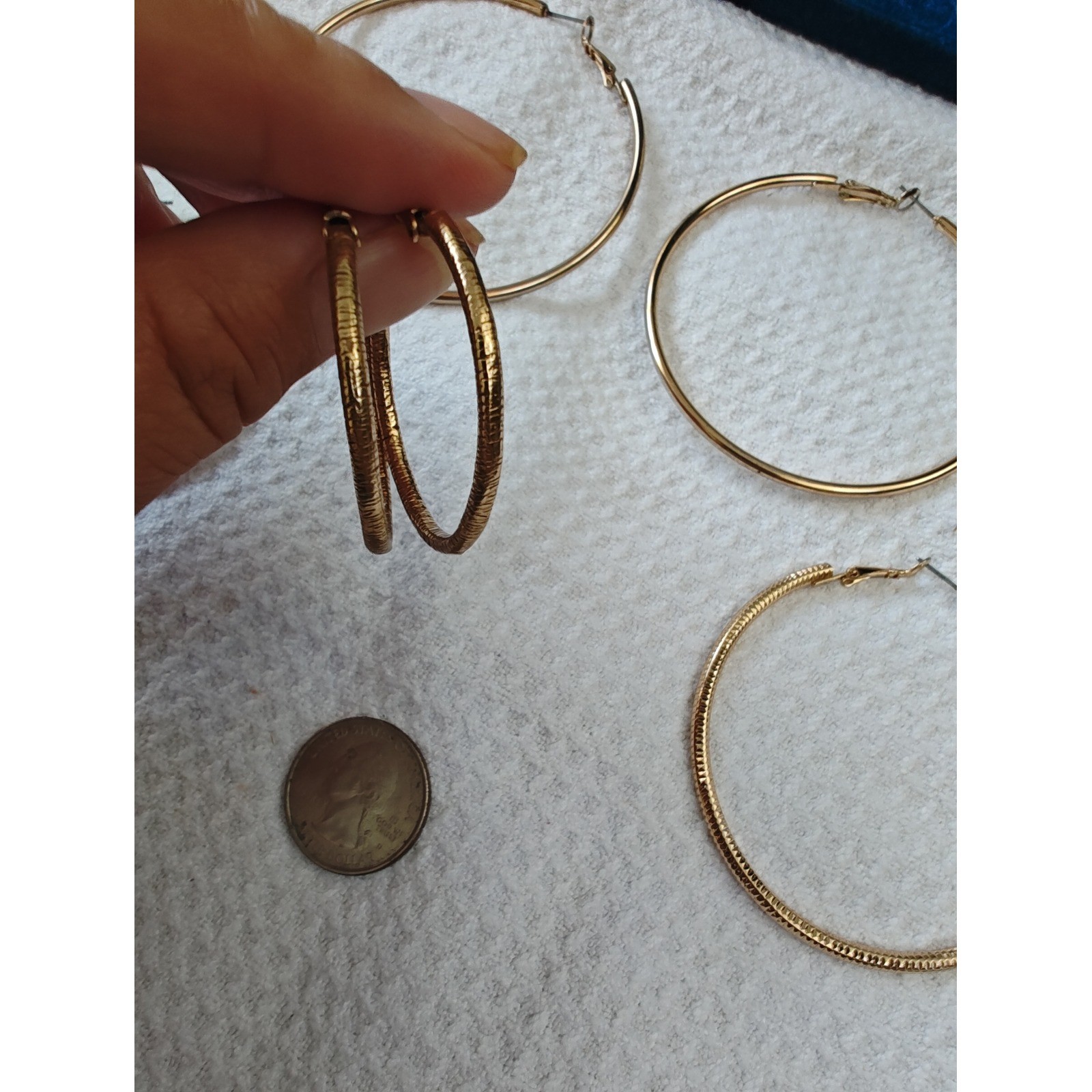 Hoop Earrings Gold Textured and Smooth and Ribbed 3 Pairs