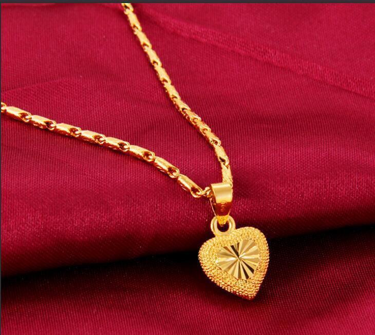 Women Girl Heart 22K 23K 24K THAI BAHT YELLOW GP GOLD NECKLACE Jewelry New