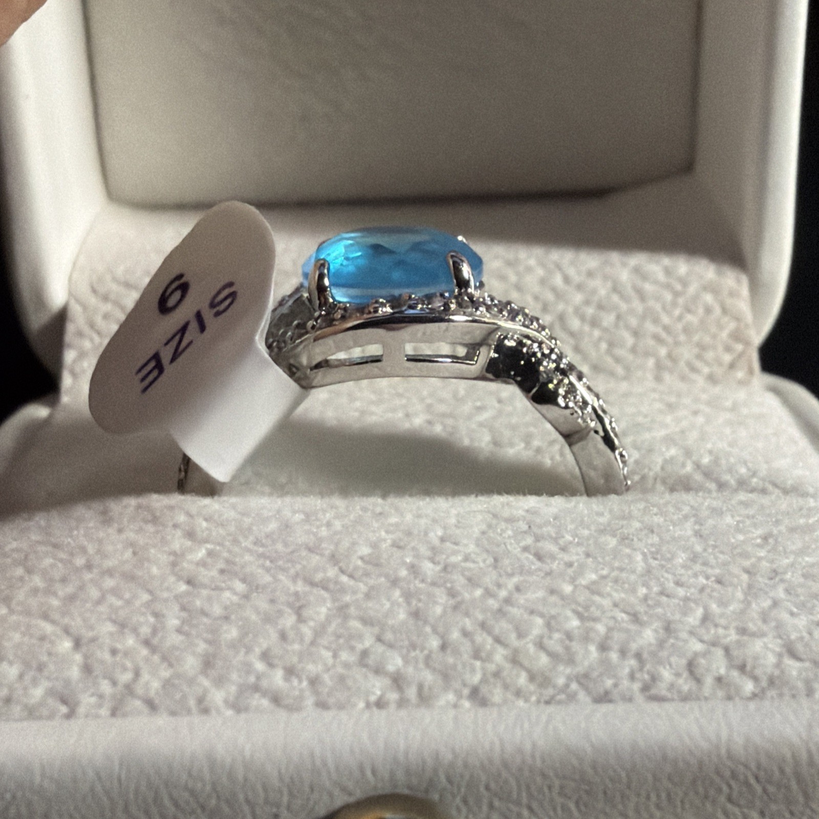Light Blue Halo Ring S925 With CZ Accents Size 9