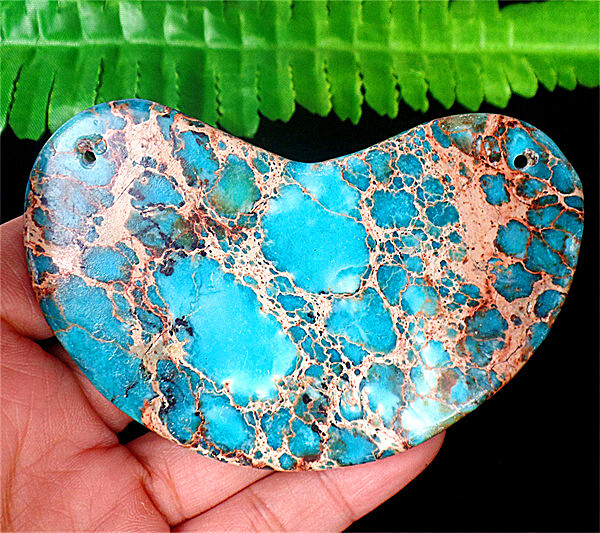 84x54x12mm Blue Sea Sediment Jasper Love Heart Healing Pendant Bead AD64391