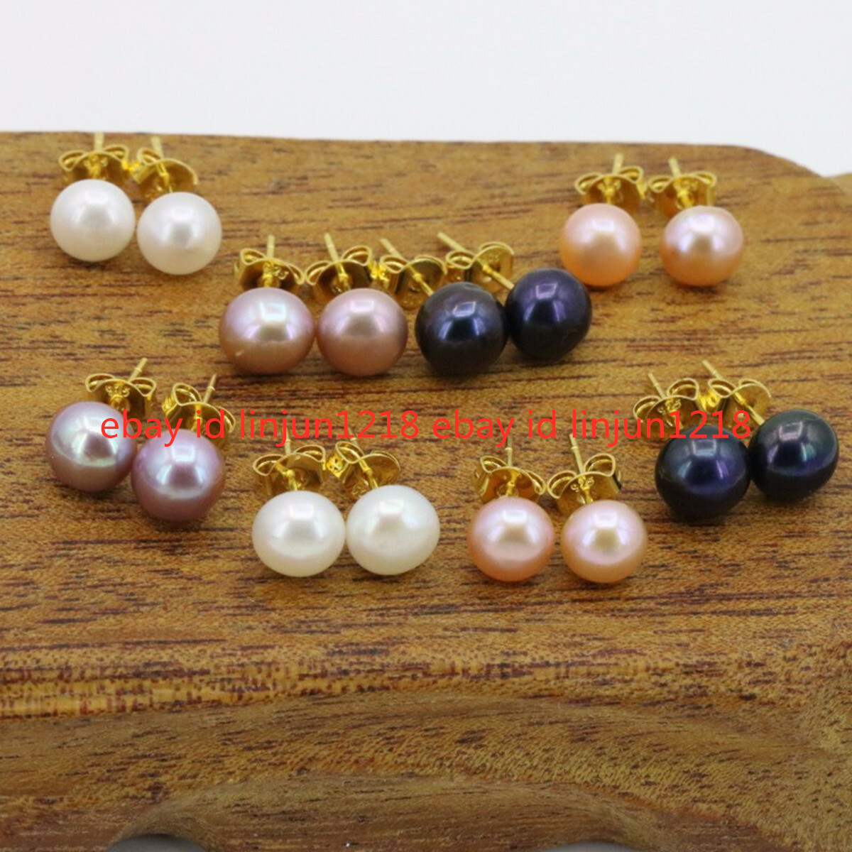 Wholesale! 8 Pair 7-8mm Black White Pink Purple Freshwater Pearl Earrings
