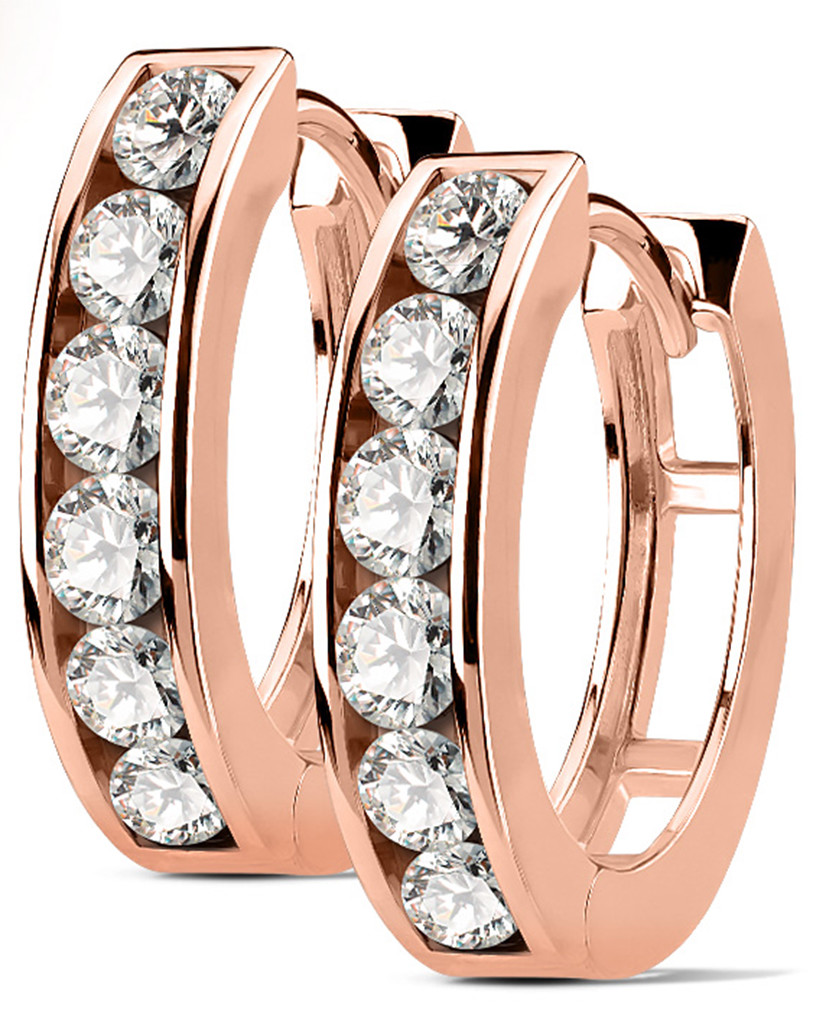 Unisex Channel Set Lined CZ 316L Surgical Steel Post Hoop Earrings