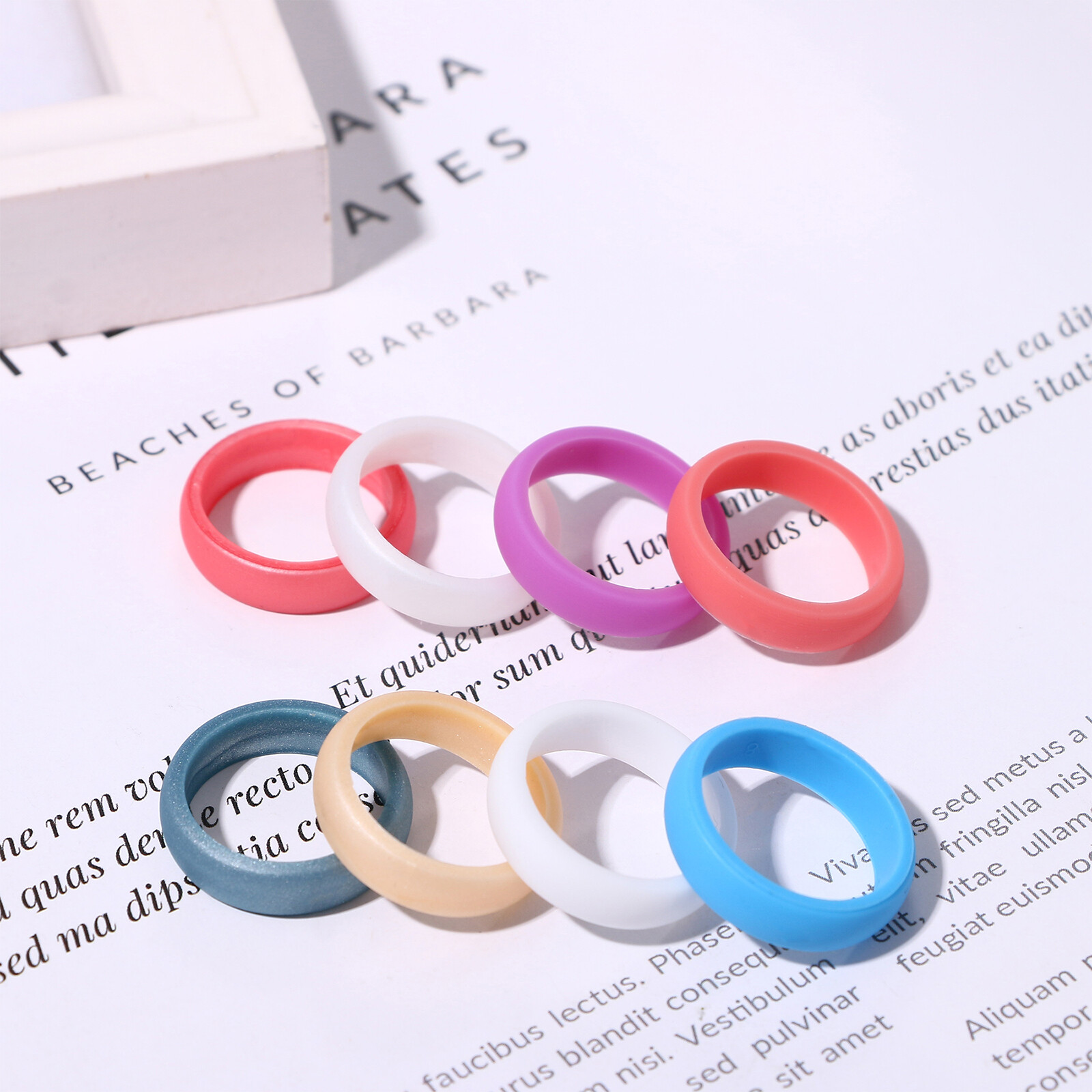 8PCs Women 8MM Wide Colorful Silicone Rubber Sports Wedding Ring Bands Size 4-12