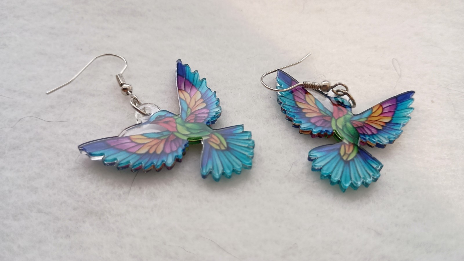 Acrylic Colorful Hummingbird Earrings Dangle Birds 32mm *New*