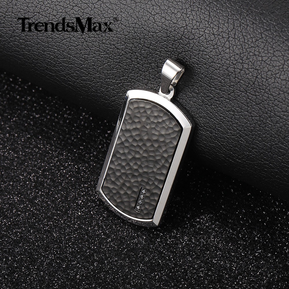 Stainless Steel Dog Tag Pendant Necklace 18-30″ Silver Curb Chain Clear CZ Charm