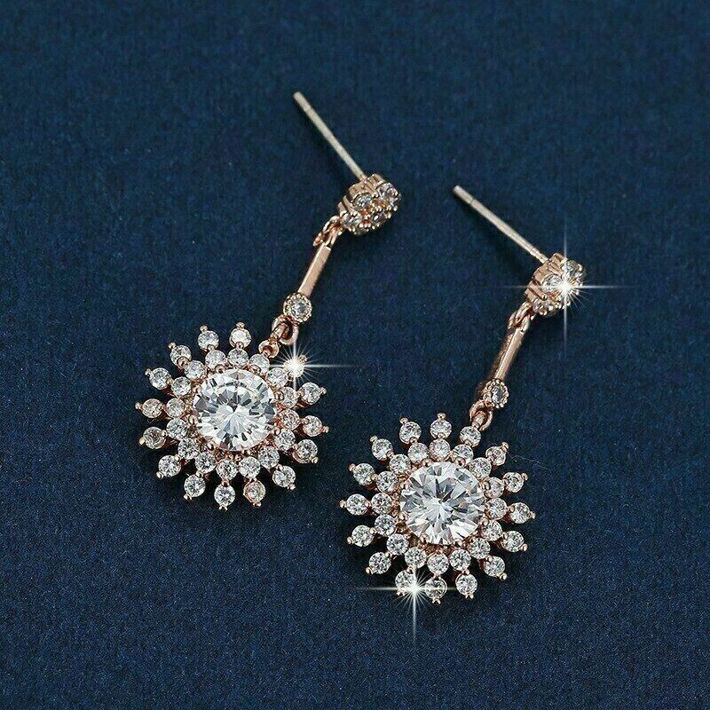 2Ct Round Cut Simulated Diamond Stunning Drop Fancy Earring 14K Rose Gold Plated