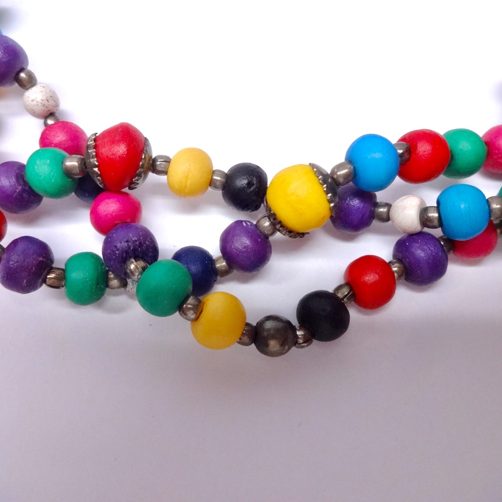 Colorful Bright Intertwined Bead Necklace 19″ Silver Hook & Eye Clasp