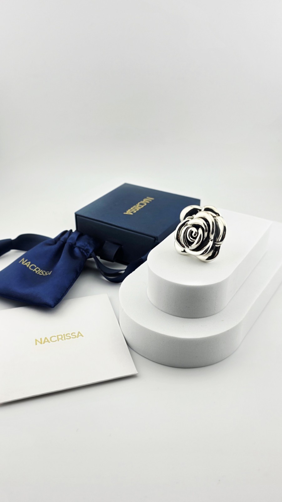 Nacrissa Rose Silver Flower Cocktail Statement Ring Size 7 Metal 900