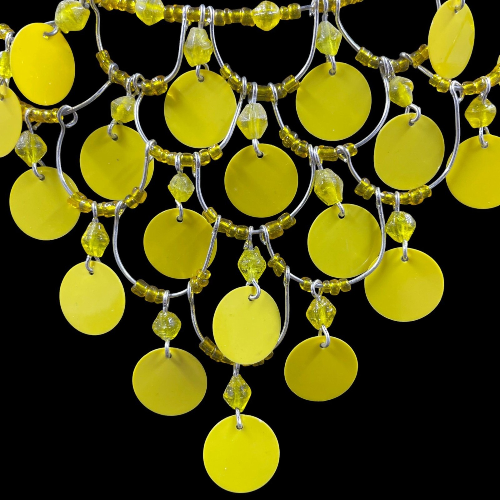Yellow Wrap Around Beaded Disc Statement Necklace Earrings Set Boho Festival