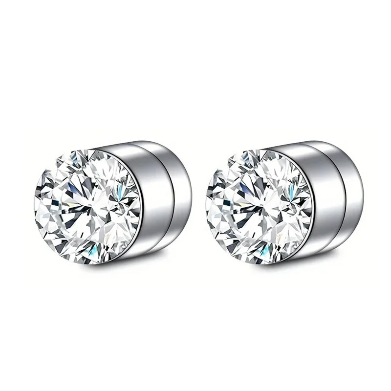 1 Pairs Crystal Strong Magnetic Ear Stud Clip Earrings for Men Women Punk round
