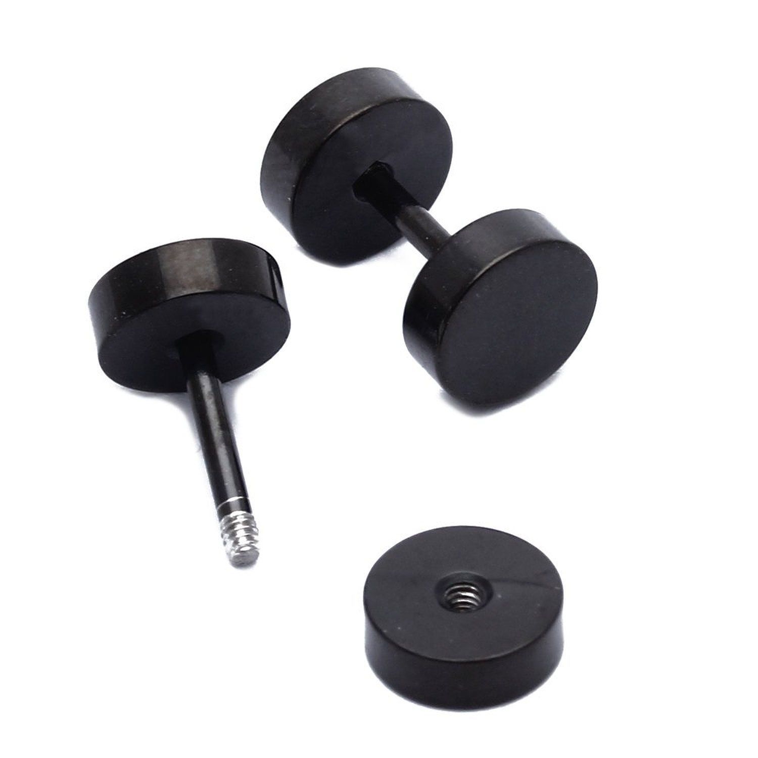 Black Stud Earrings Men Women Faux Gauges Ear Tunnel Stainless Steel Earrings US