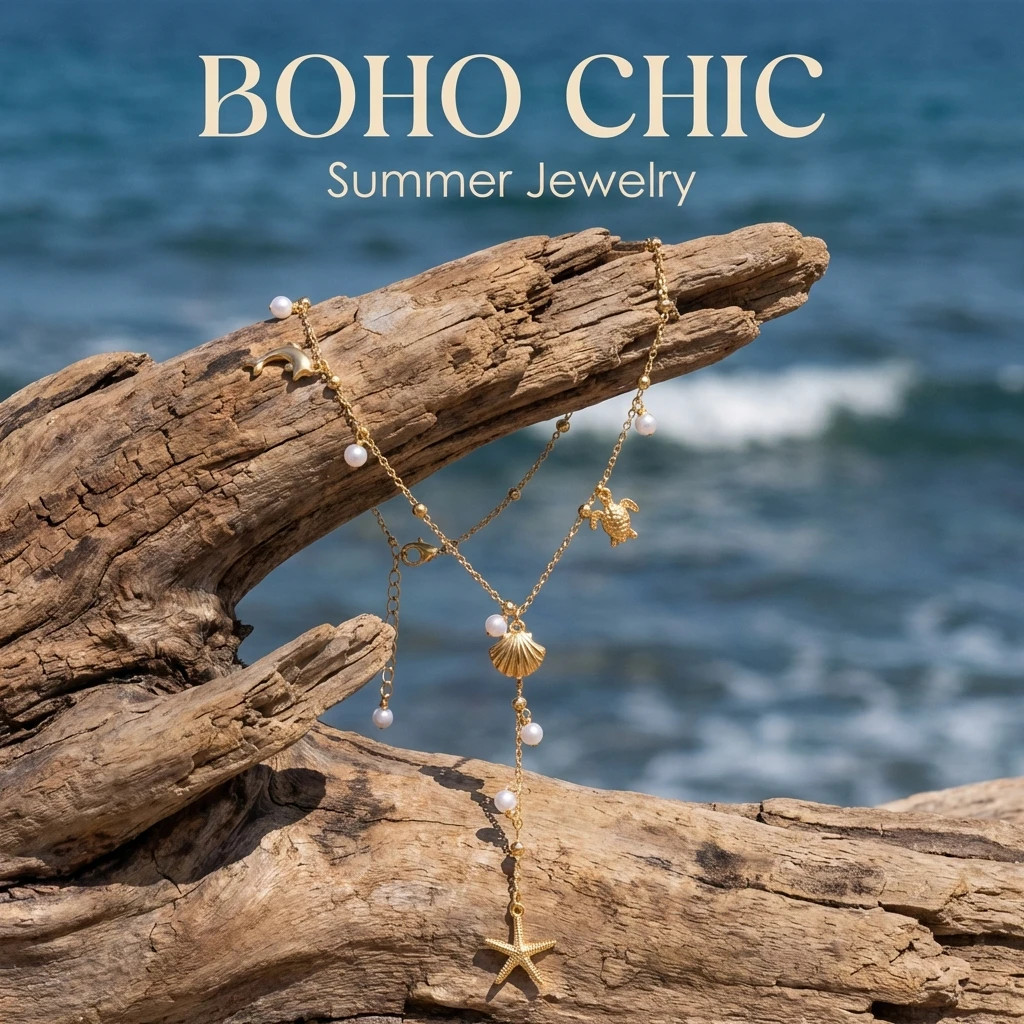 Marine Animals Seashells Starfish Long Tassel Necklace for Women Dolphin Turtle