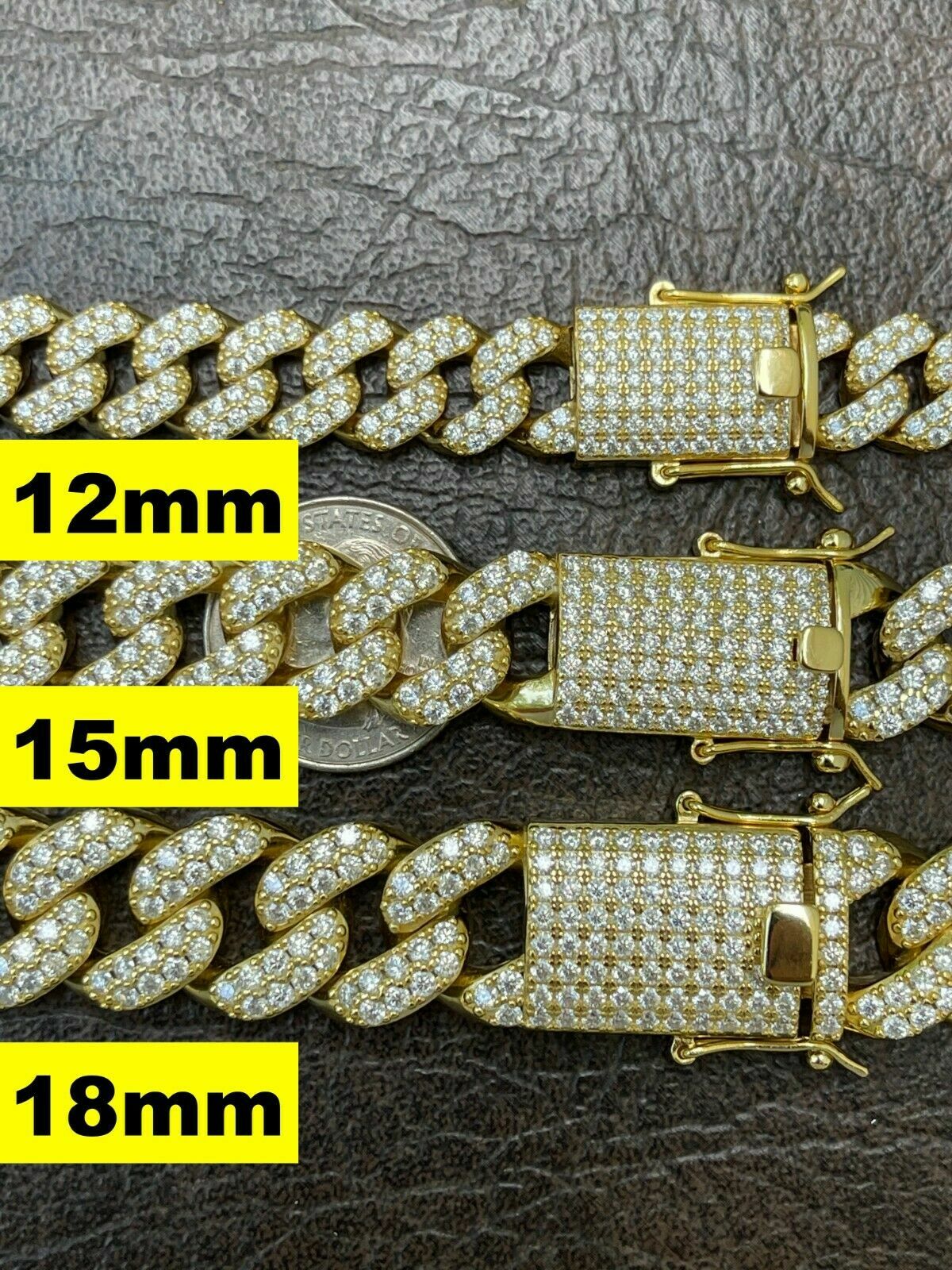 Real Miami Cuban Link Bracelet MOISSANITE 14k Gold Plated 925 Sterling Silver