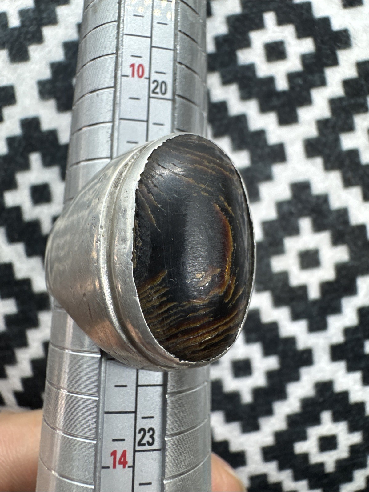 Vintage Copper Black Obsidian 925 Sterling Silver Ring