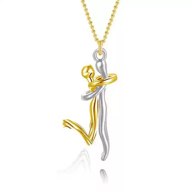 Mother Child Hugging Necklace Mother’s Day Gift for Mom Two Tone Pendant Gift