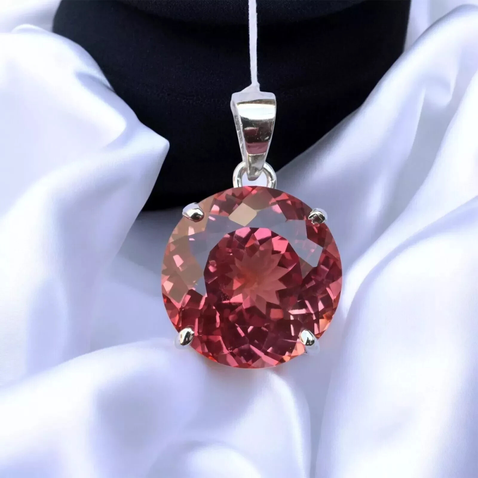 30 Ct Padparadscha Sapphire Pendant–Certified Natural Gemstone in German Silver