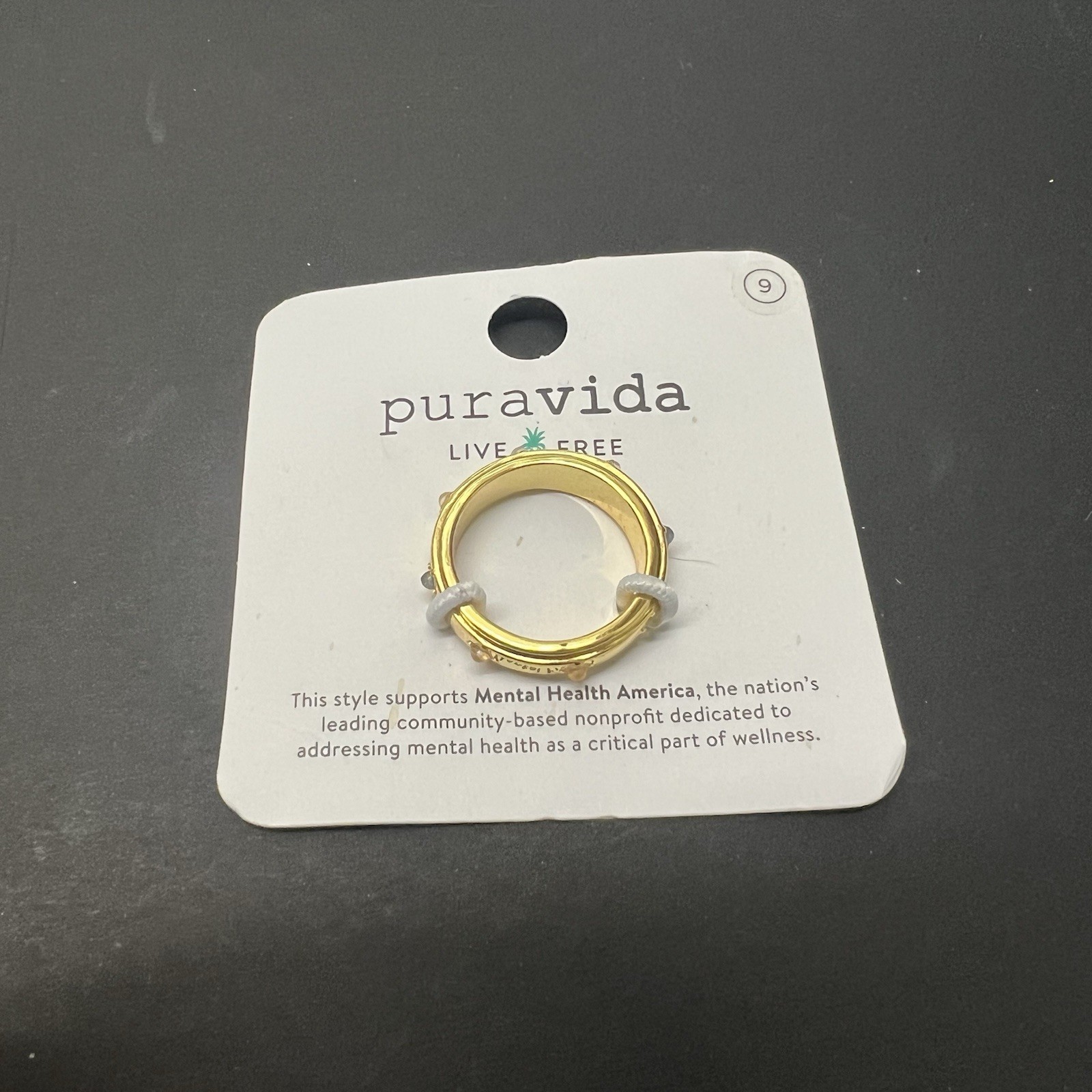 Puravida Mental Health Awareness Fidget spin Ring 9 10 NEW Gold tone Band stones
