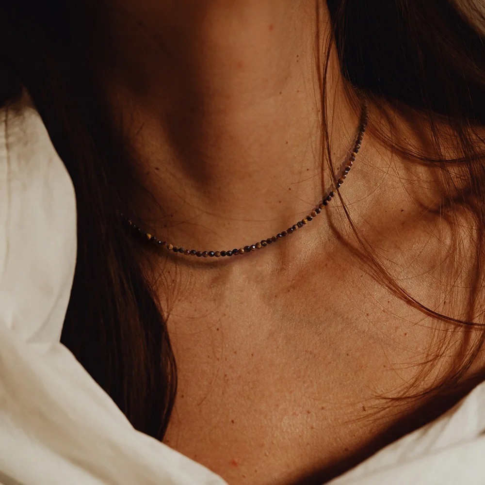 2mm Natural Stone Beaded Necklace Handmade Gemstone Chain Boho Women’s Jewelry