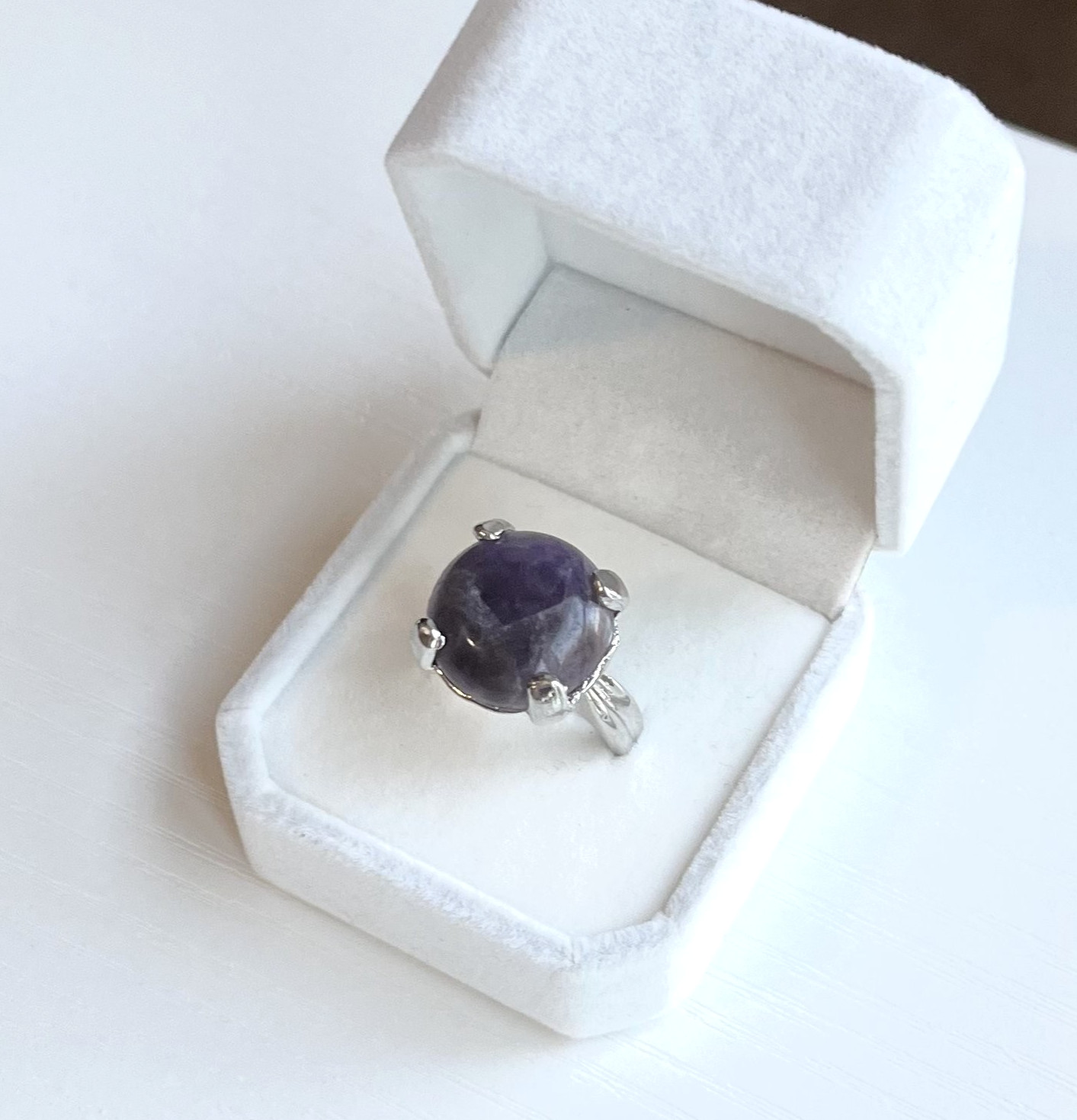 Handmade Simulated Amethyst Silver Ring Size 11