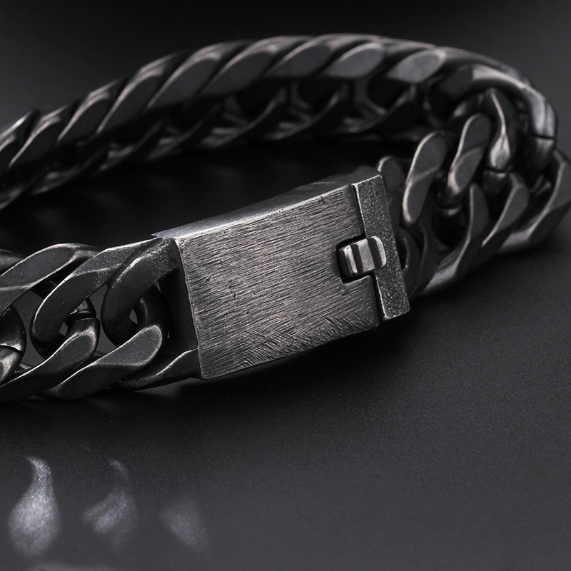 84g Men’s 16mm stainless steel Link Chain Bracelet Biker Vintage design Black