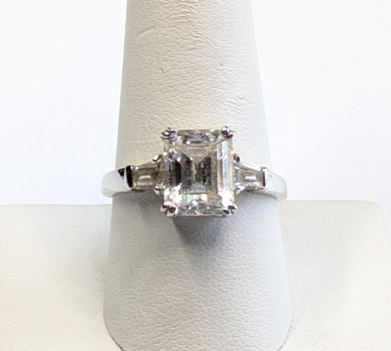 Sterling Silver 925 Large Rectangle CZ Cocktail Statement Ring Sz 9.5 ~ 4.5g